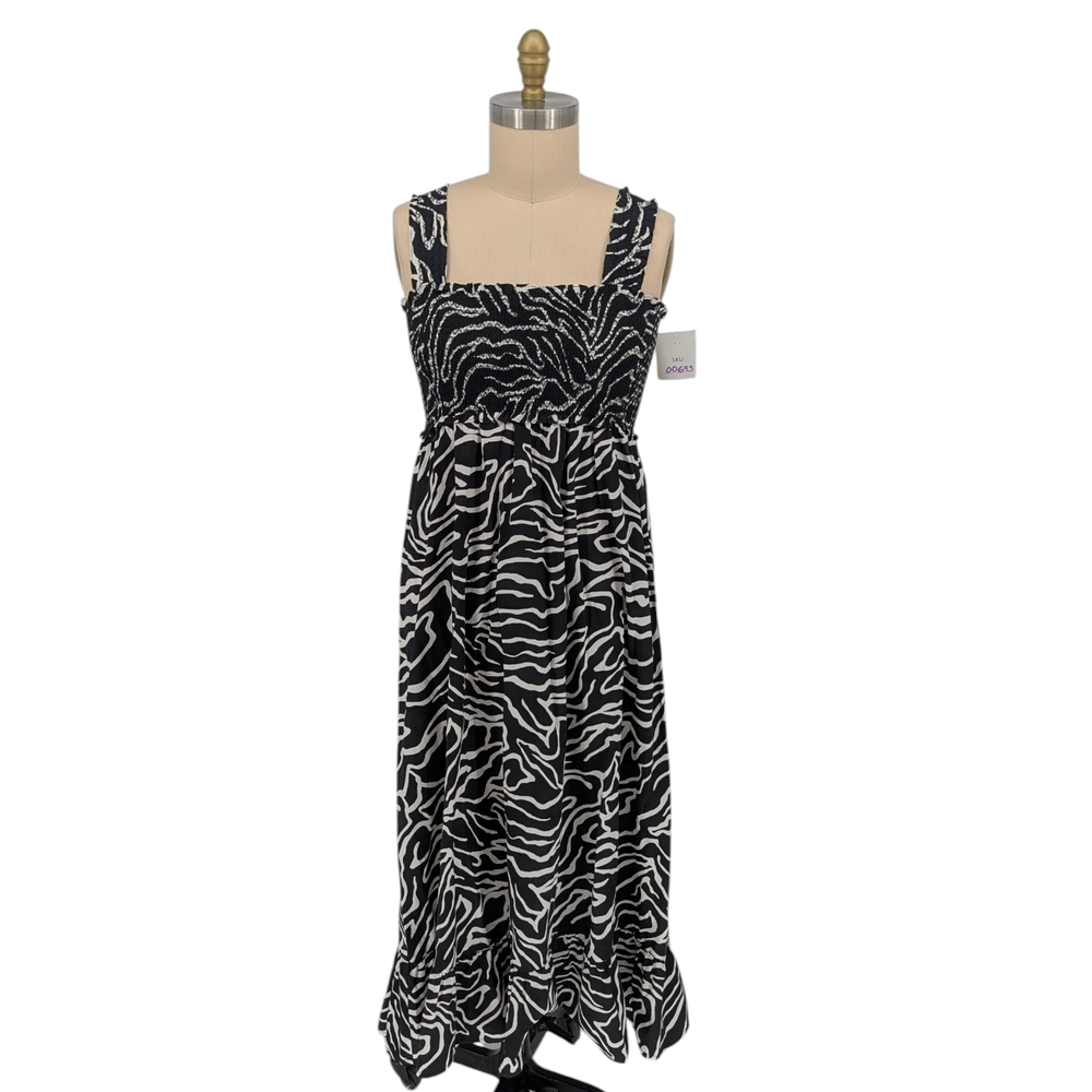 00693 Rails Zebra Smock Midi Dress Black White size Large animal print bohemian